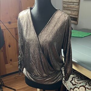 White House Black Market Metallic Rushed Surplice Blouse